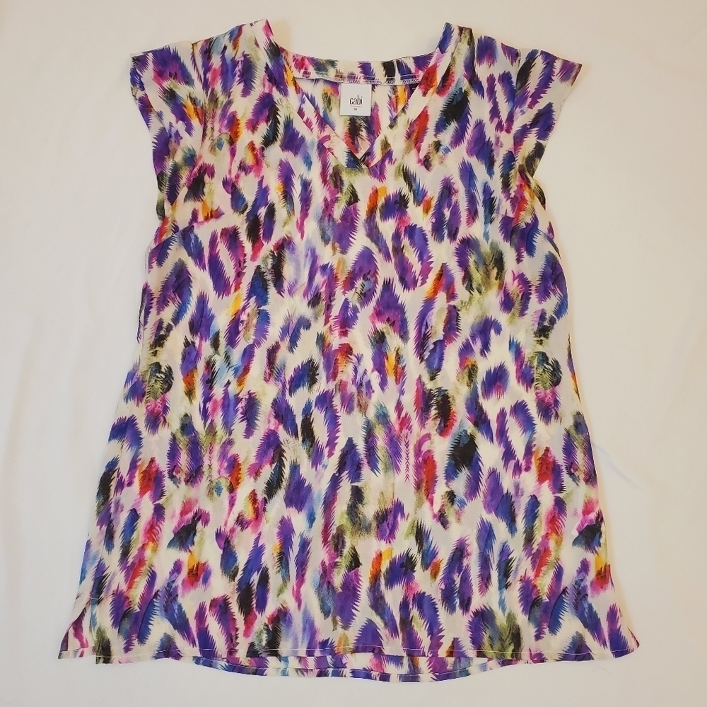 CAbi Feather Print Cap Sleeve Blouse Sise XS